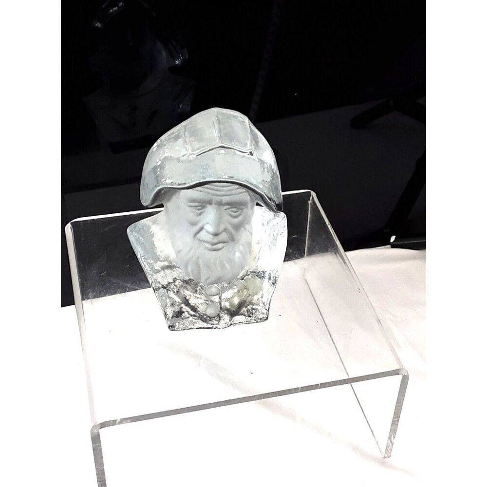 VIKING Art Glass Nautical FISHERMAN Sailor Paperweight Figure Original Label